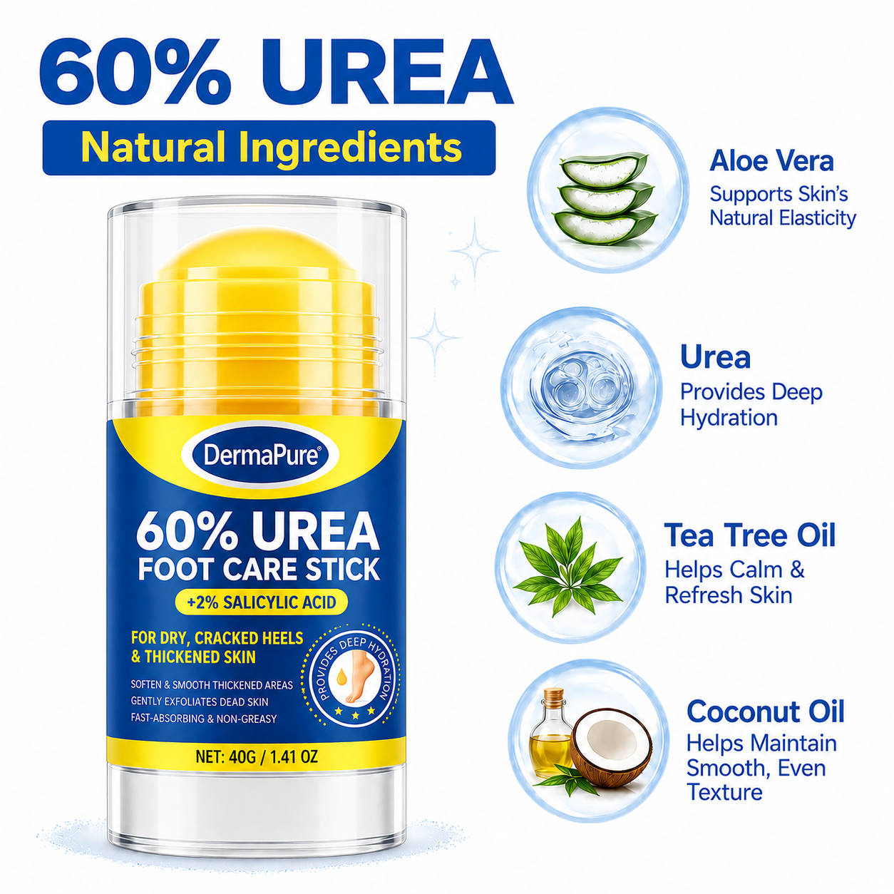 DermaPure 60% urea foot stick ingredients for dry rough cracked heels